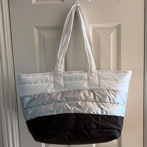 🦊 WILDFOX Quilted Colorblock Tote Bag in White, Silver & Black 🦊 NWT 🦊